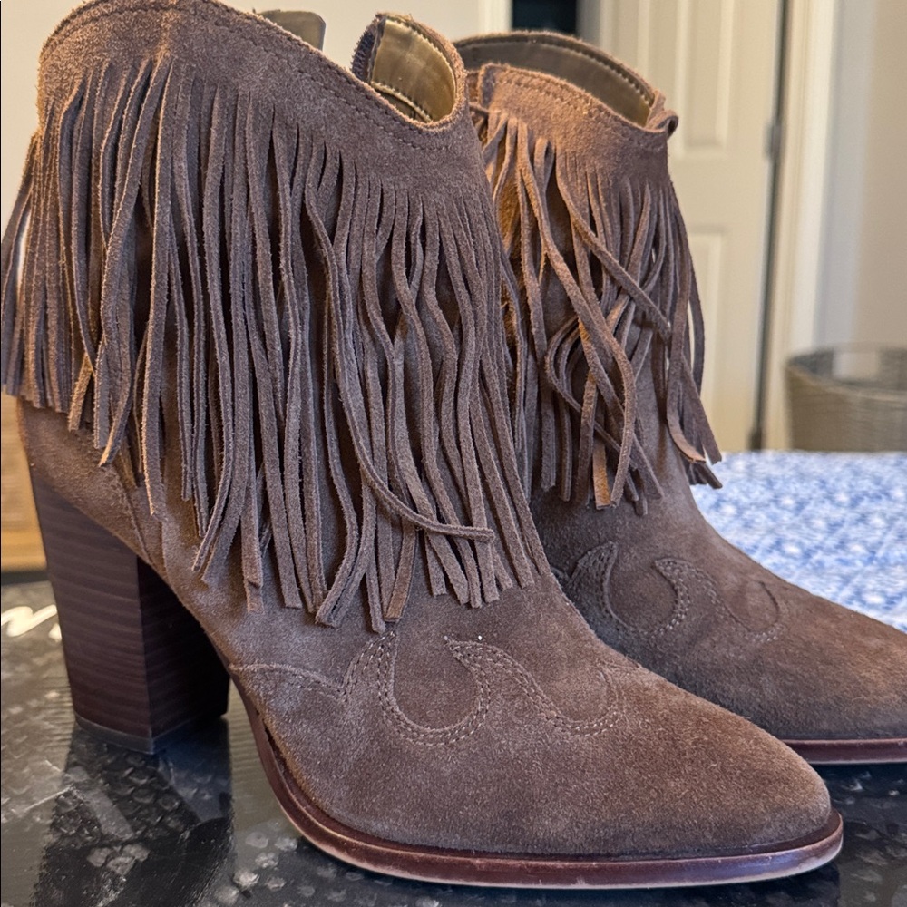Sam Edelman Tan Suede Fringe Booties
